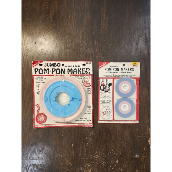 Vintage Susan Bates Pom Pon Makers Set of 2 Jumbo & Interlocking NOS/OG PKG - Picture 1 of 9